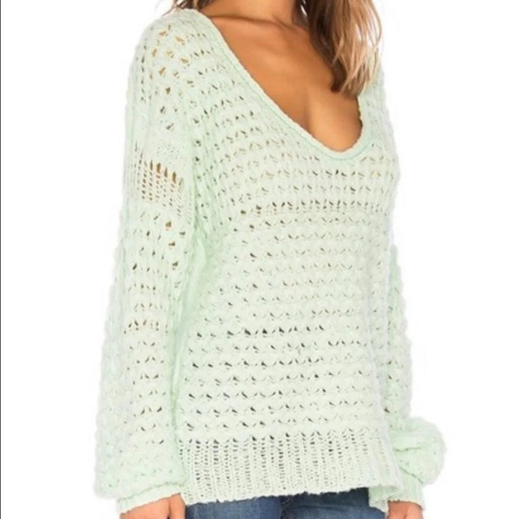 FREE PEOPLE Wool Blend Mint Green Crashing Waves Loose Knit Sweater - Picture 9 of 10